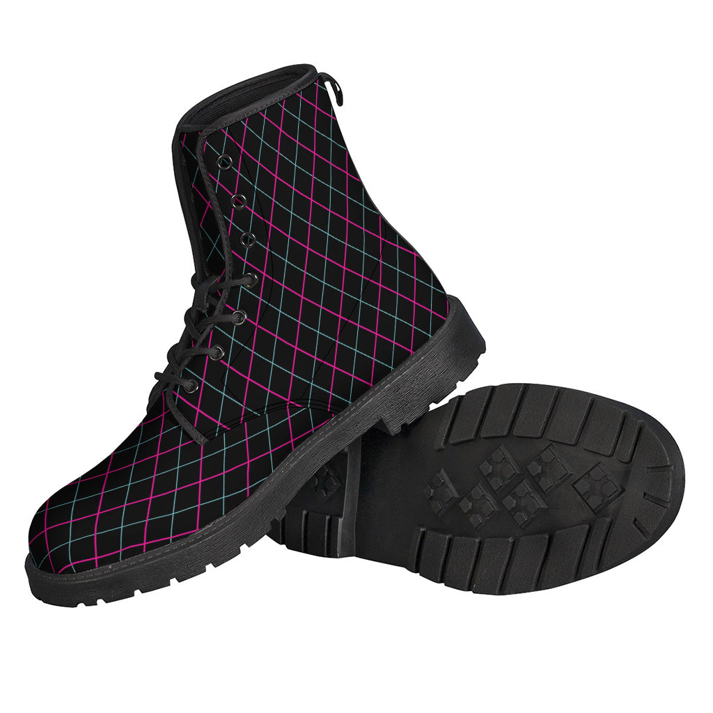 Groovy Leather Lightweight Boots in Black, Pink, and Blue Argyle Pattern - 2