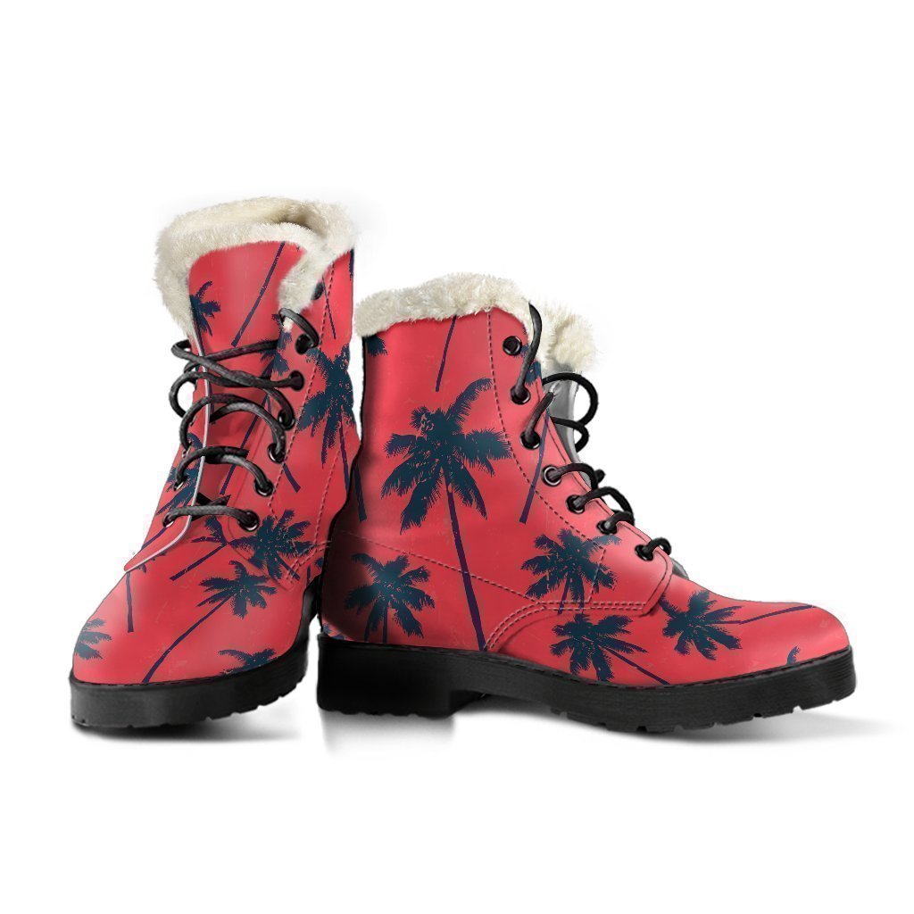 Boho Chic Palm Tree Pattern Faux Fur Leather Boots - 3