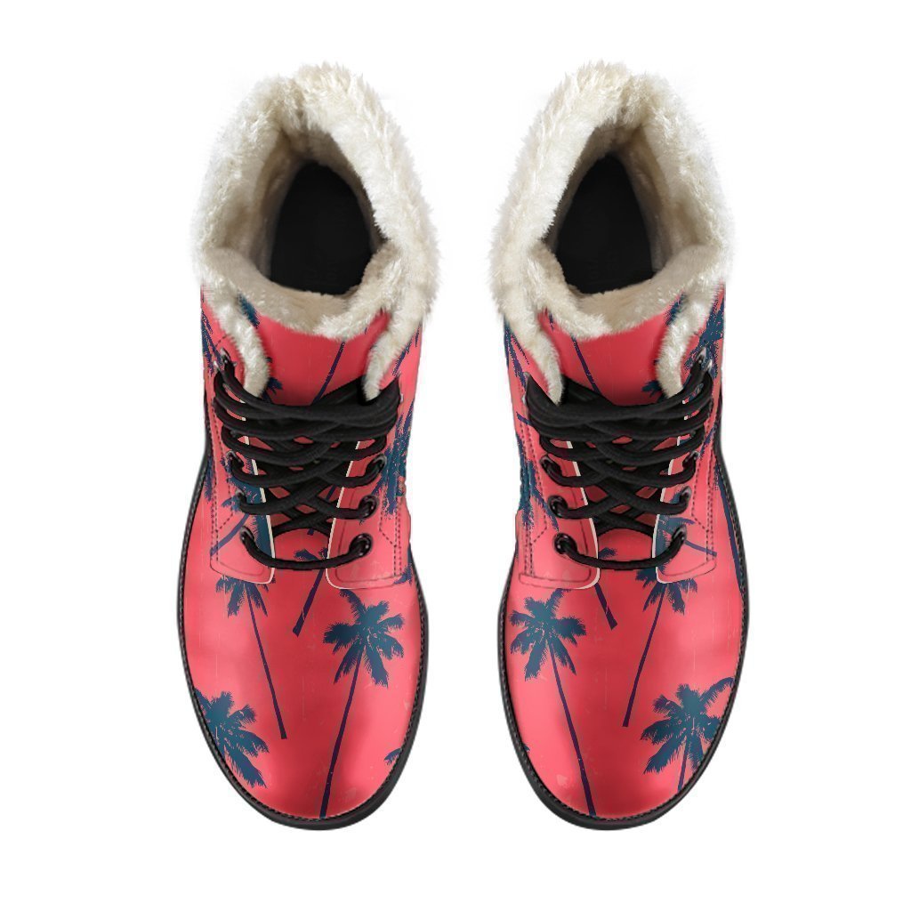 Boho Chic Palm Tree Pattern Faux Fur Leather Boots - 4