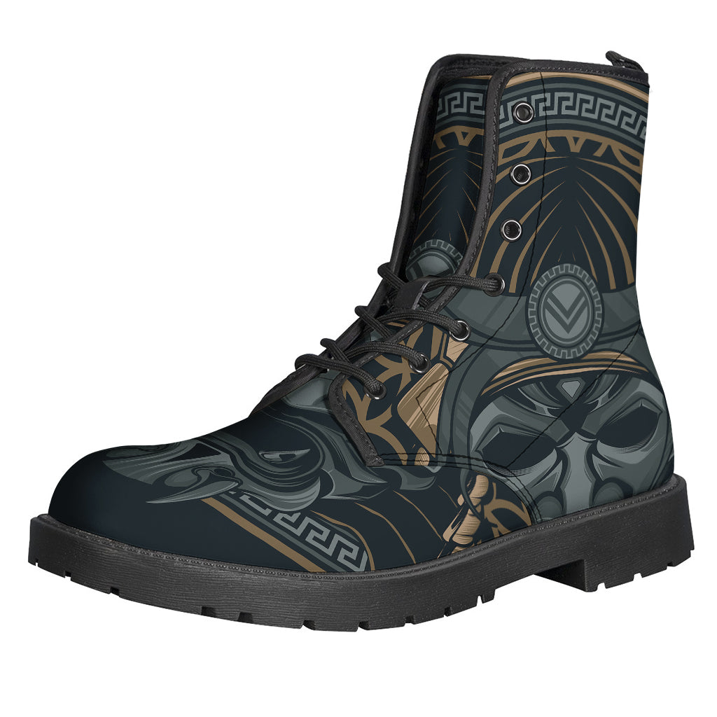 Groovy Samurai Mask Print Leather Boots: Perfect for Modern Hippies - 1