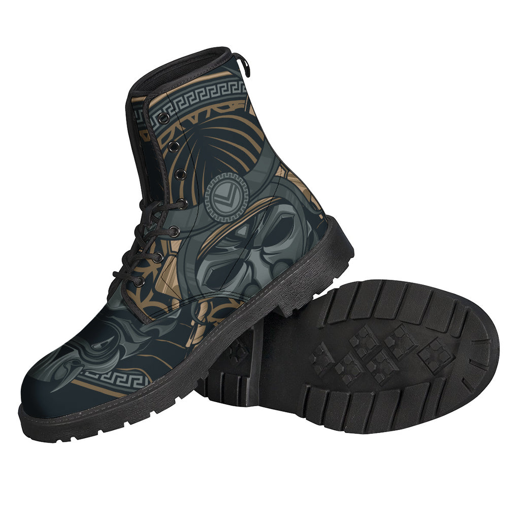 Groovy Samurai Mask Print Leather Boots: Perfect for Modern Hippies - 2