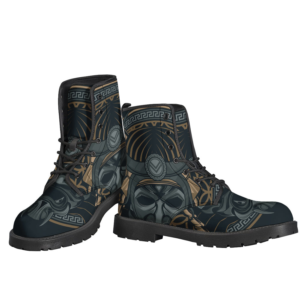 Groovy Samurai Mask Print Leather Boots: Perfect for Modern Hippies - 3