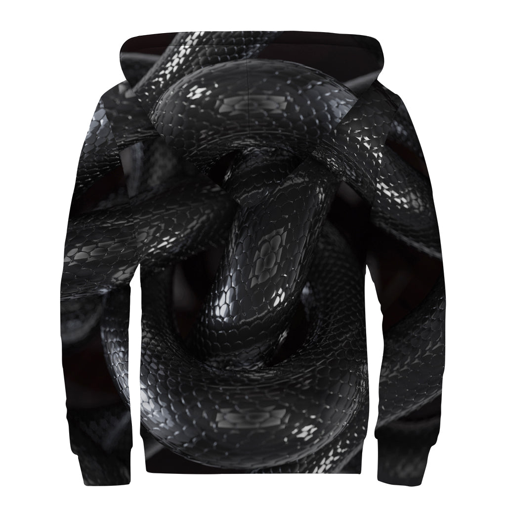 Black Snake Print Hippie Sherpa Lined Zip Up Hoodie - 2