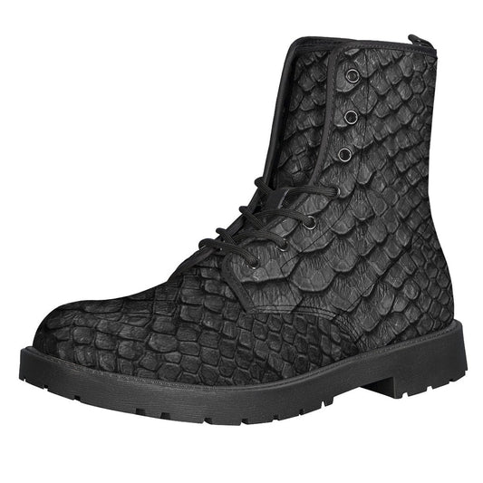 Groovy Vibes: Black Snakeskin Leather Lightweight Boots for Hippies - 1