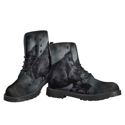 Black Stallion Horse Print Leather Boots - Hippie-Style Lightweight Footwear - 3