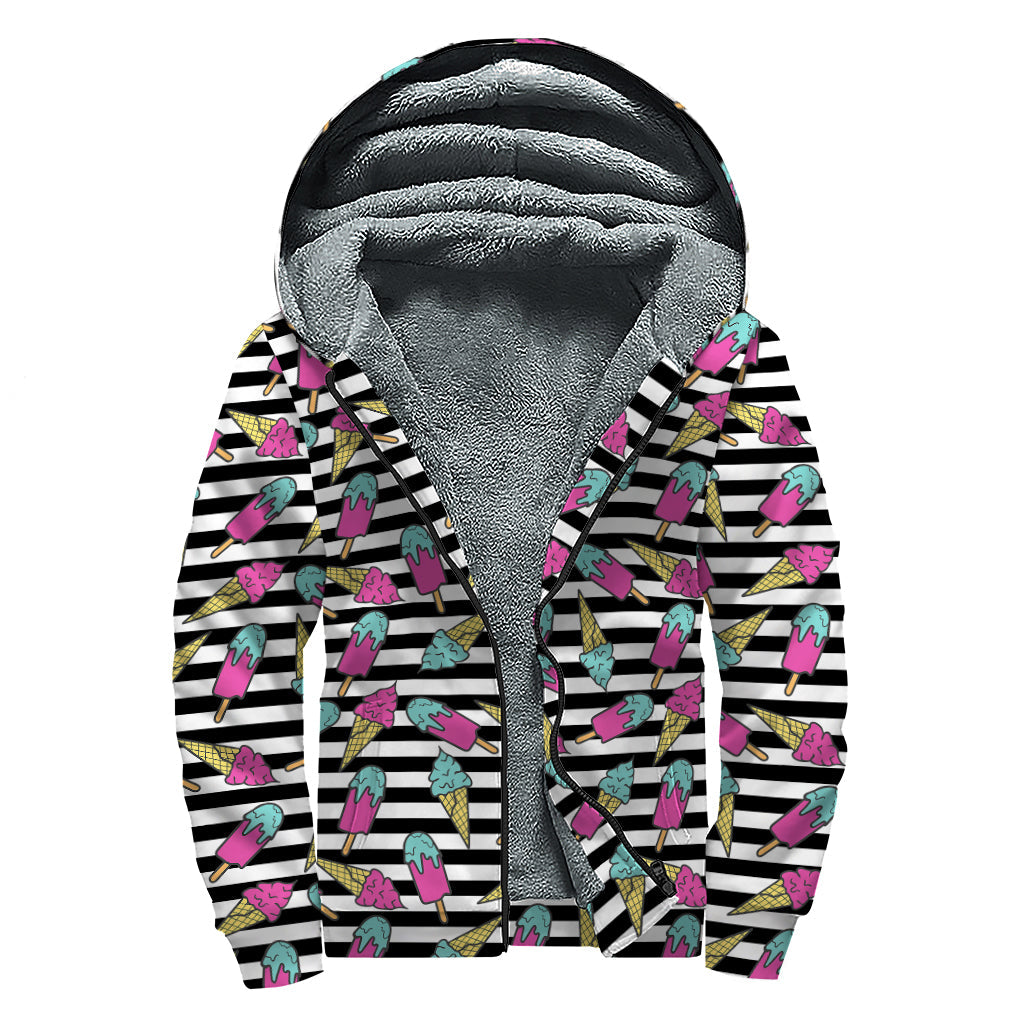 Groovy Vibes Black Striped Ice Cream Sherpa Lined Zip Up Hoodie - 1