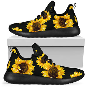 Emerald Blossoms - Black Sunflower Pattern Print Mesh Knit Shoes For Hippie