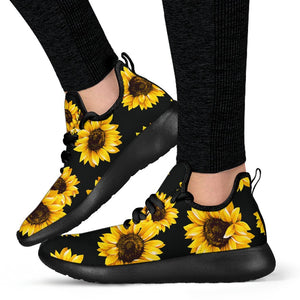 Emerald Blossoms - Black Sunflower Pattern Print Mesh Knit Shoes For Hippie