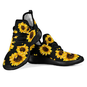 Emerald Blossoms - Black Sunflower Pattern Print Mesh Knit Shoes For Hippie