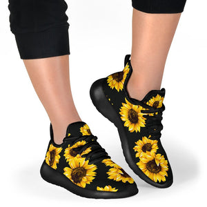 Emerald Blossoms - Black Sunflower Pattern Print Mesh Knit Shoes For Hippie