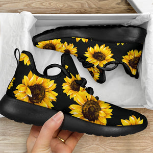 Emerald Blossoms - Black Sunflower Pattern Print Mesh Knit Shoes For Hippie