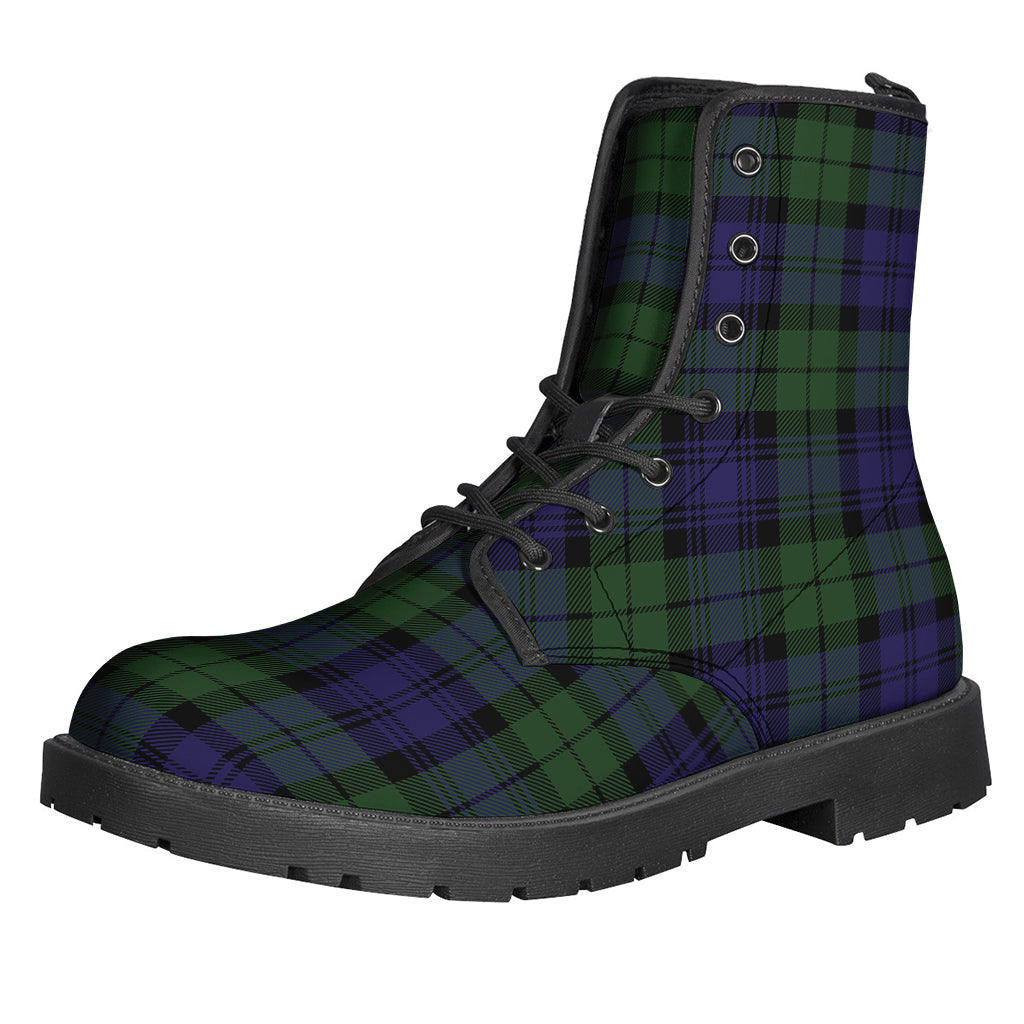 Black Watch Tartan Pattern Leather Lightweight Boots for the Free-Spirited Hippie - 1