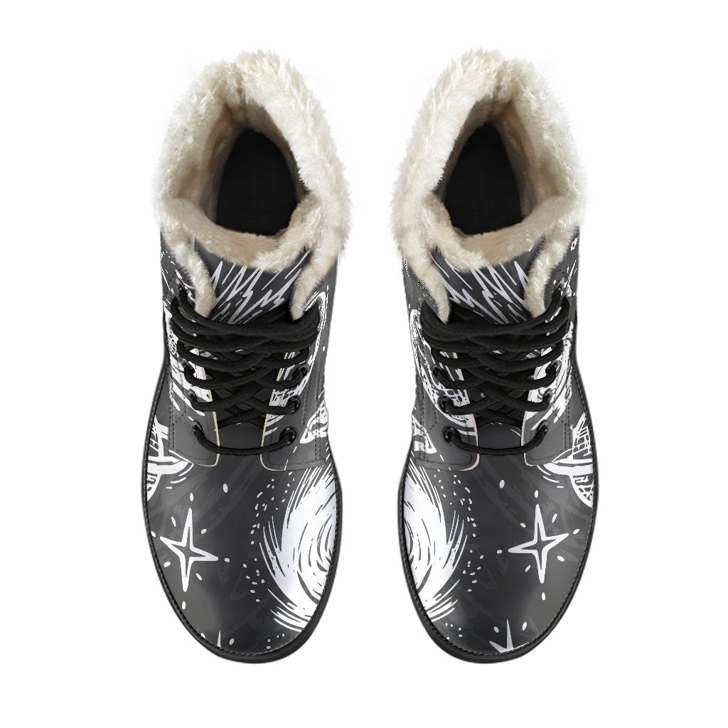 Black & White Galaxy Faux Fur Leather Boots for Stylish Hippies - 4