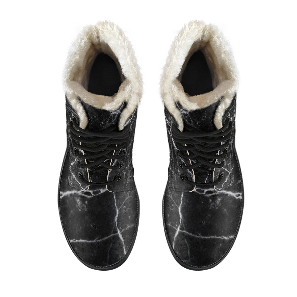 Cozy and Cool: Grunge Marble Print Faux Fur Leather Boots for Hippies - 4