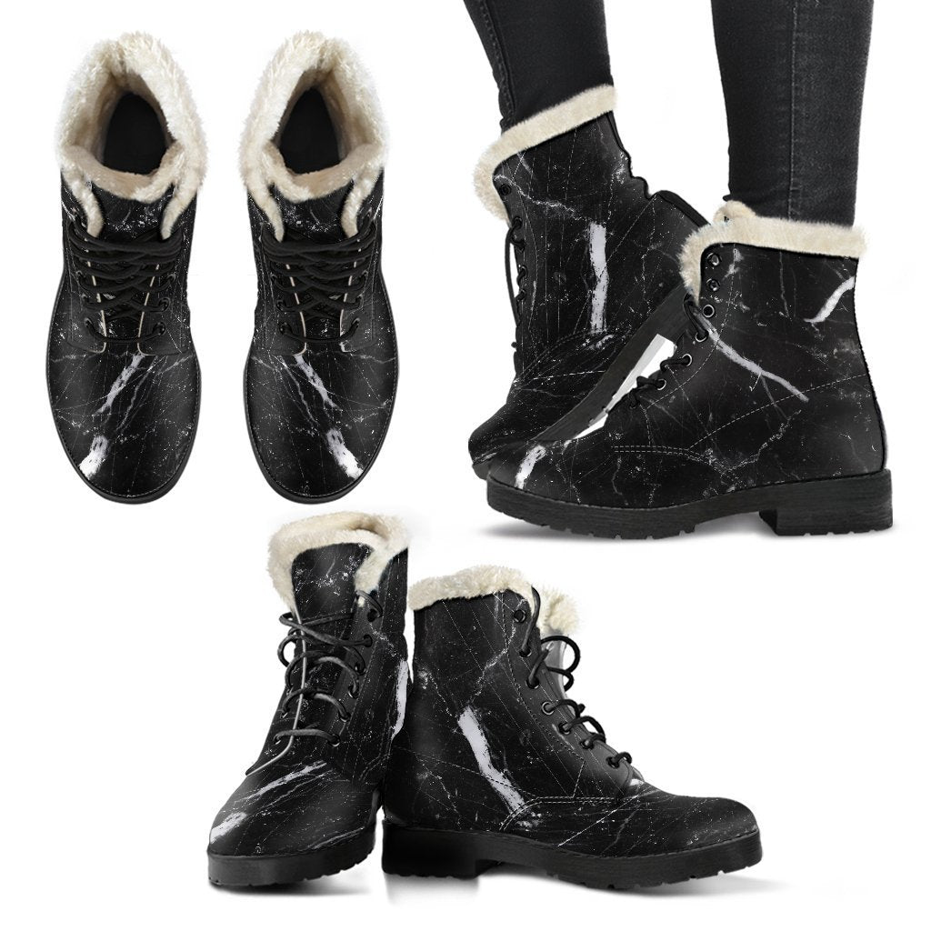 Groovy Marble Print Faux Fur Leather Boots for Free-Spirited Hippies - 2