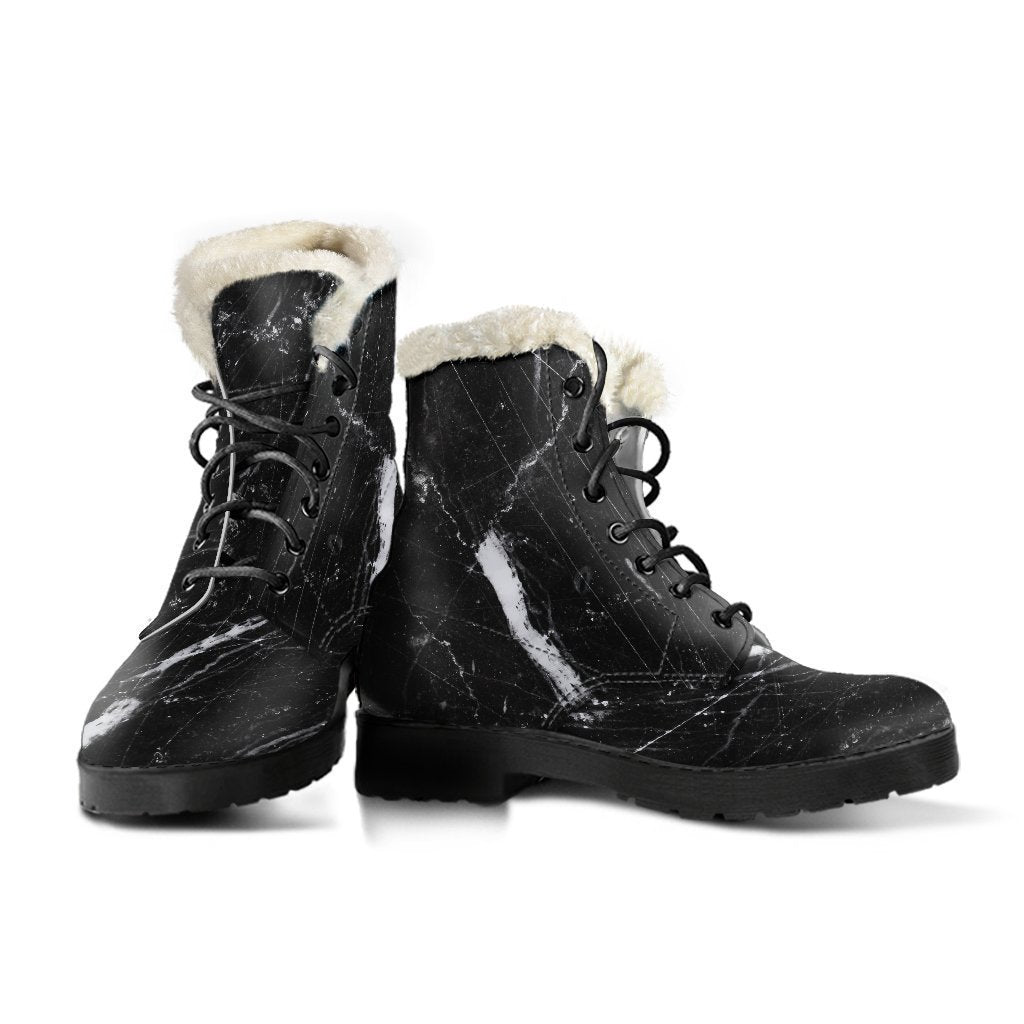 Groovy Marble Print Faux Fur Leather Boots for Free-Spirited Hippies - 3