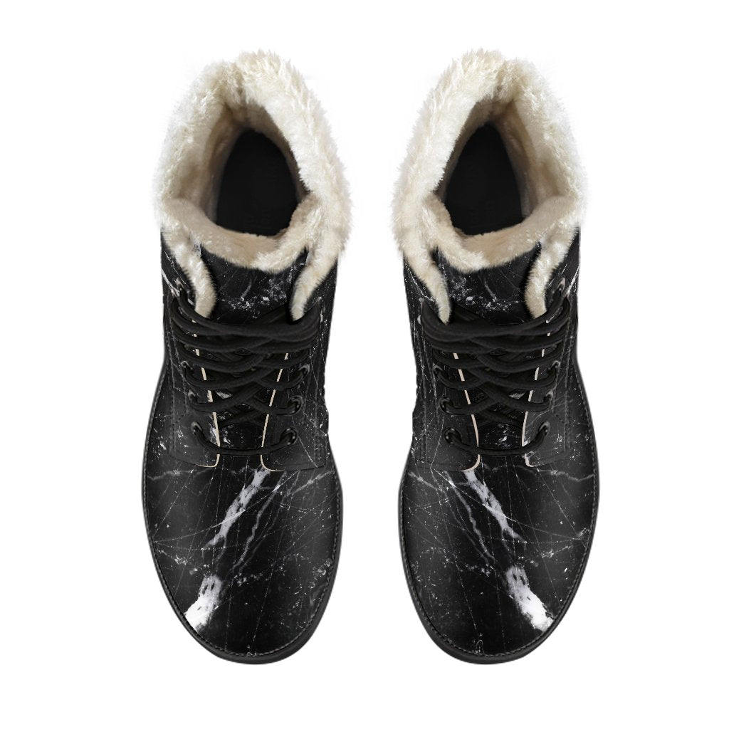 Groovy Marble Print Faux Fur Leather Boots for Free-Spirited Hippies - 4