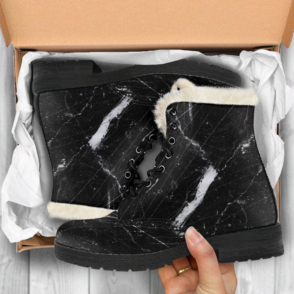 Groovy Marble Print Faux Fur Leather Boots for Free-Spirited Hippies - 5