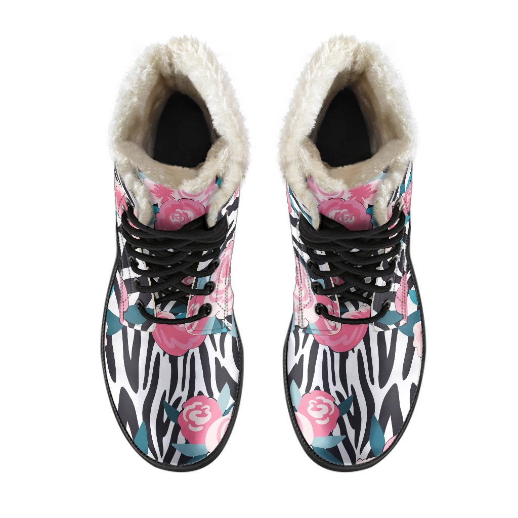 Zebra Floral Faux Fur Leather Boots for the Hippie Soul - 4