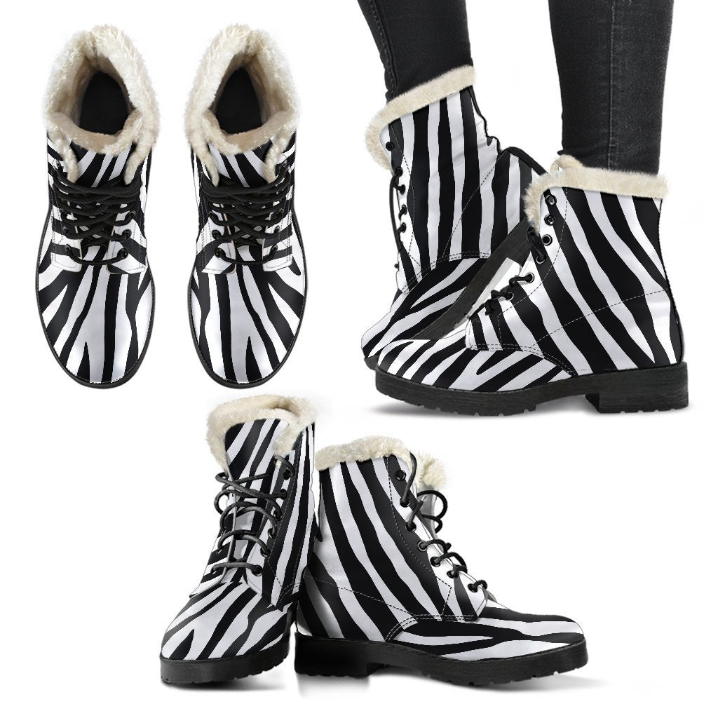 Groovy Zebra Print Faux Fur Leather Boots for Stylish Hippies - 2