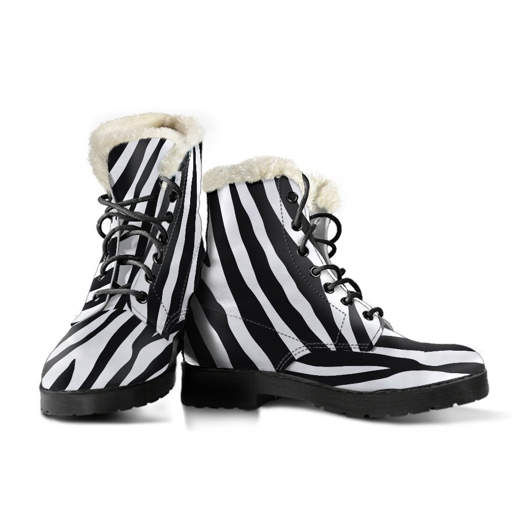 Groovy Zebra Print Faux Fur Leather Boots for Stylish Hippies - 3