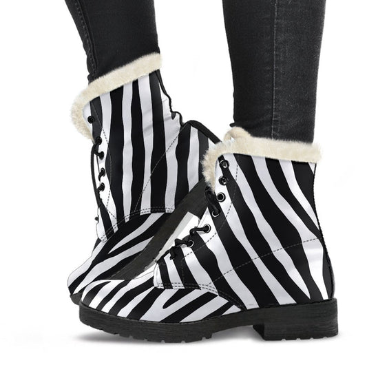 Groovy Zebra Print Faux Fur Leather Boots for Stylish Hippies - 1