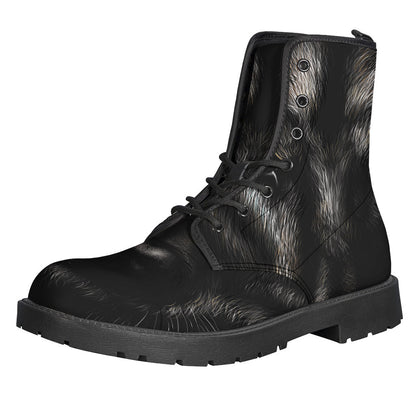 Black Wolf Portrait Print Leather Boots - Perfect for Stylish Hippies - 1