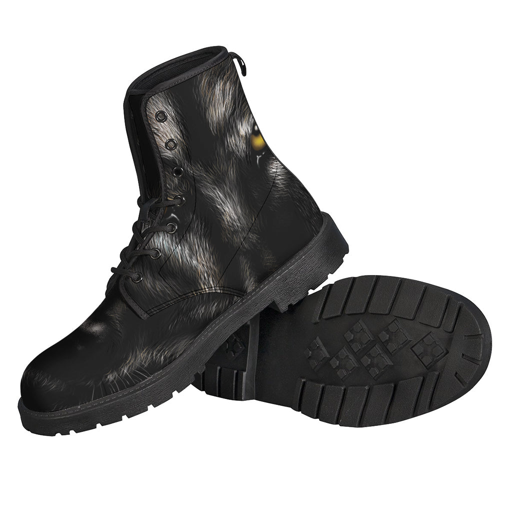 Black Wolf Portrait Print Leather Boots - Perfect for Stylish Hippies - 2