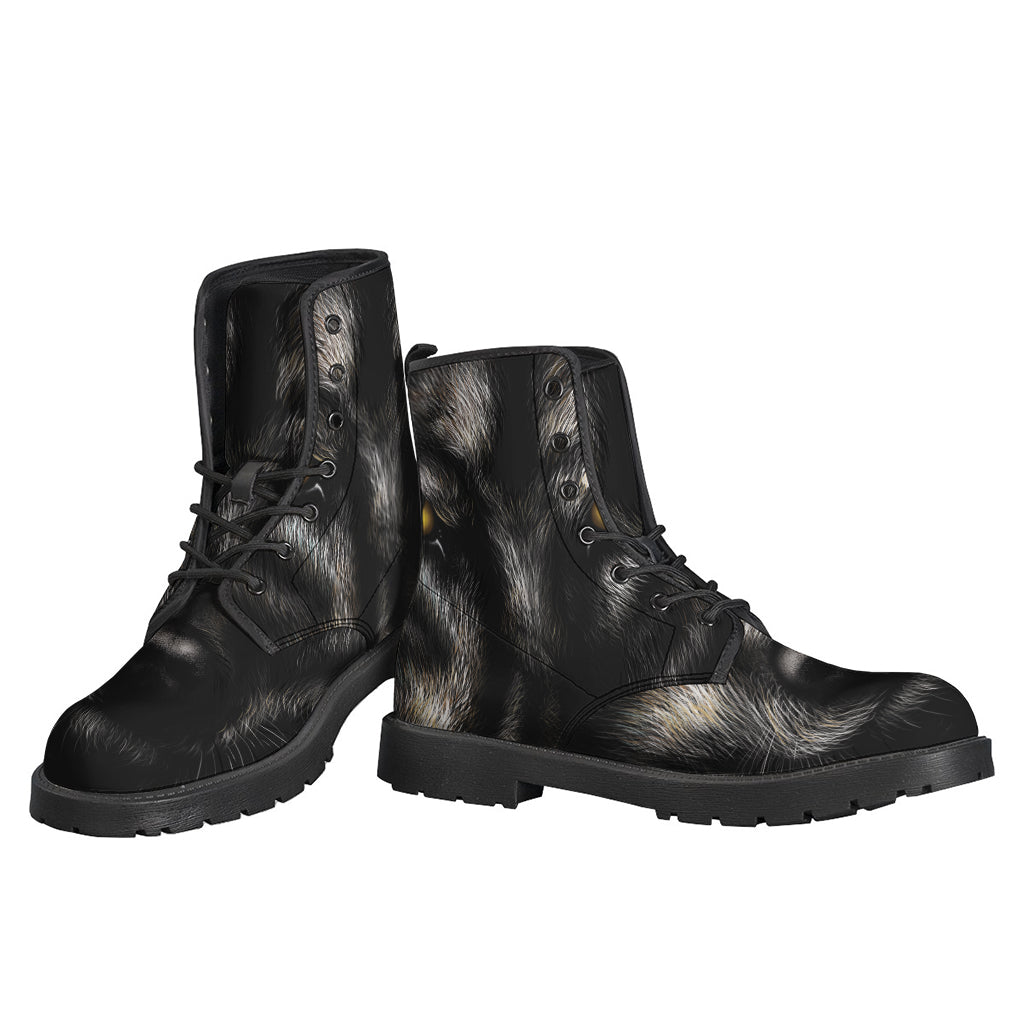 Black Wolf Portrait Print Leather Boots - Perfect for Stylish Hippies - 3