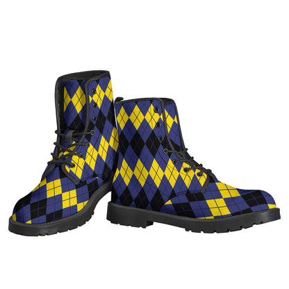 Groovy Leather Lightweight Boots: Black, Yellow, and Blue Argyle Print - 3