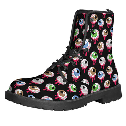 Groovy Hippie Vibes: Bloody Eyeball Pattern Leather Boots - 1