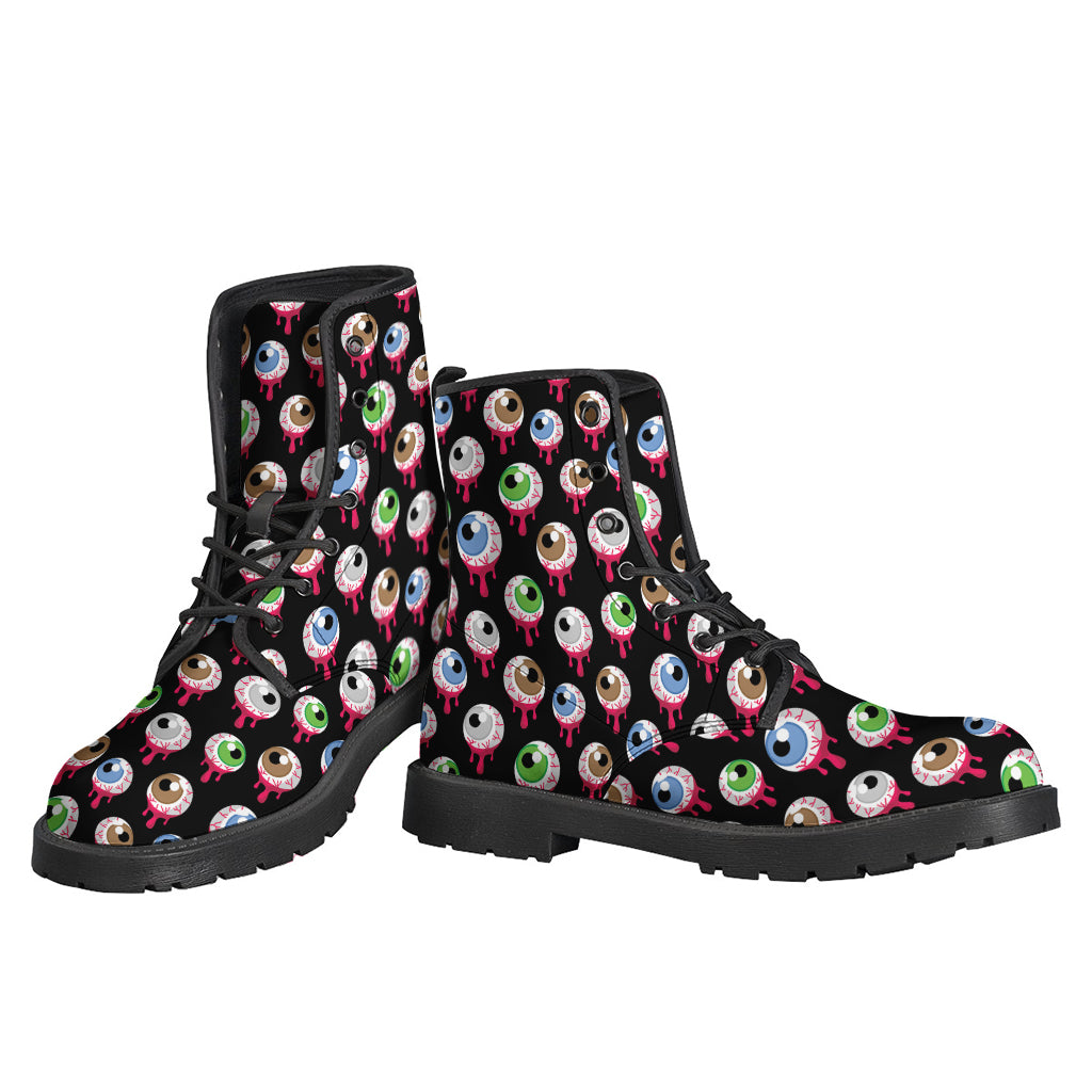 Groovy Hippie Vibes: Bloody Eyeball Pattern Leather Boots - 3