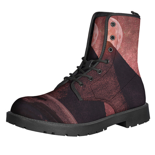 Groovy Gear: Bloody Moon Pyramid Print Leather Boots for Hippies - 1