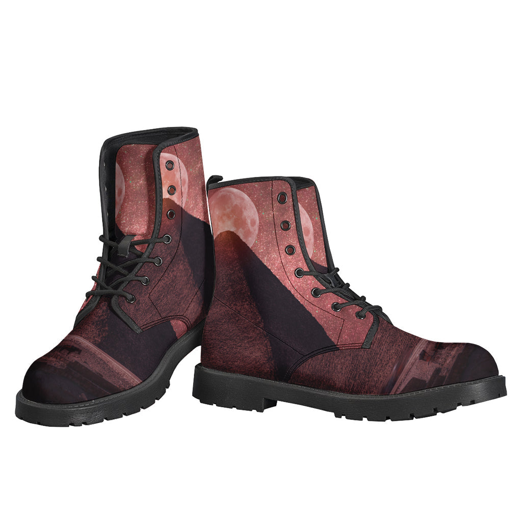 Groovy Gear: Bloody Moon Pyramid Print Leather Boots for Hippies - 3