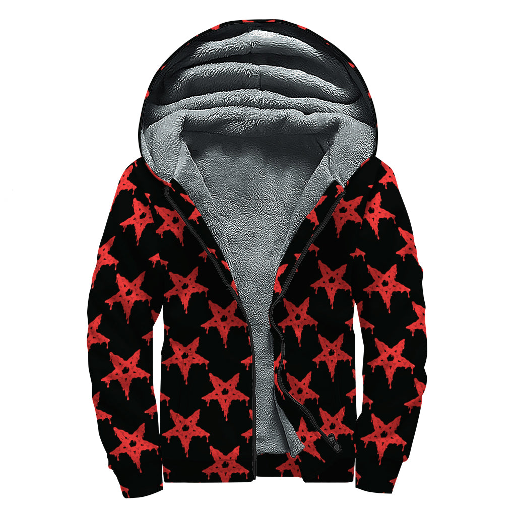 Enchanting Satanic Pentagram Sherpa Lined Zip Up Hoodie for Free-Spirited Souls - 1