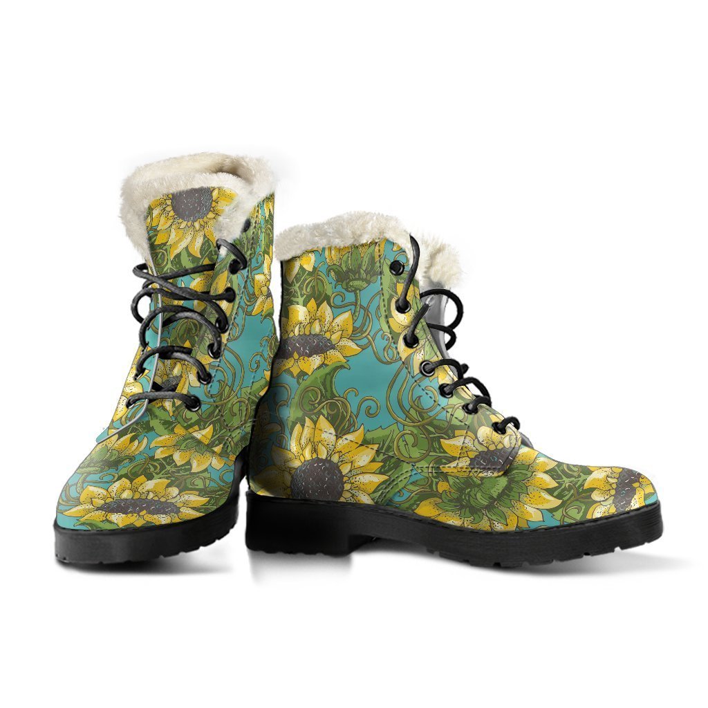 Groovy Blooming Sunflower Faux Fur Leather Boots for the Free-Spirited Hippie - 3