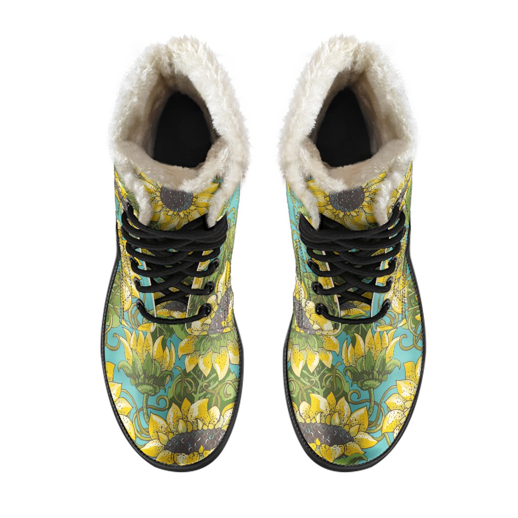 Groovy Blooming Sunflower Faux Fur Leather Boots for the Free-Spirited Hippie - 4