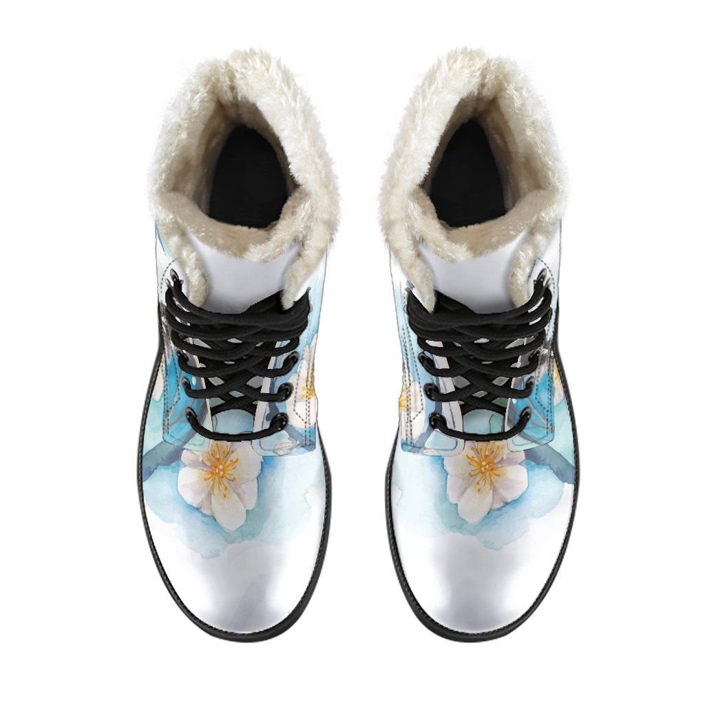 Blossom Blue Butterfly Faux Fur Leather Boots for Groovy Hippies - 4