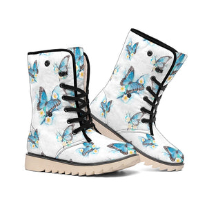 Emerald Blossoms -  Blossom Blue Butterfly Pattern Print Winter Boots For Modern Hippie