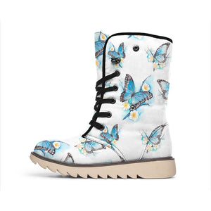 Emerald Blossoms -  Blossom Blue Butterfly Pattern Print Winter Boots For Modern Hippie