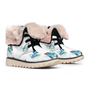 Emerald Blossoms -  Blossom Blue Butterfly Pattern Print Winter Boots For Modern Hippie