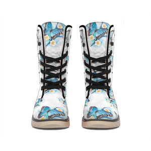 Emerald Blossoms -  Blossom Blue Butterfly Pattern Print Winter Boots For Modern Hippie