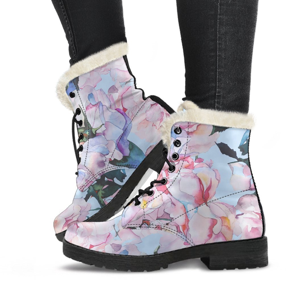 Blossom Floral Faux Fur Leather Boots for Modern Hippies - 1