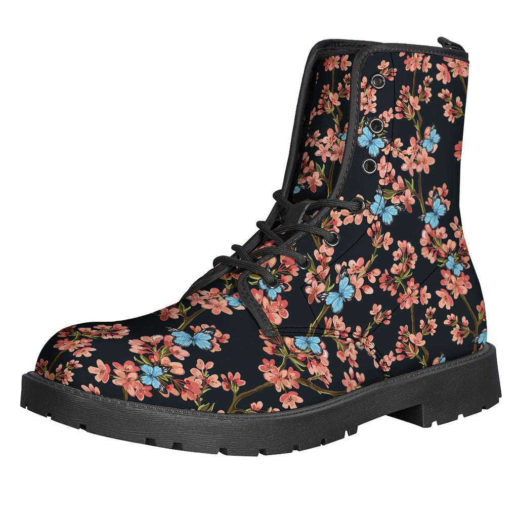 Blossom Flower Butterfly Print Leather Boots for Bohemian Souls - 1