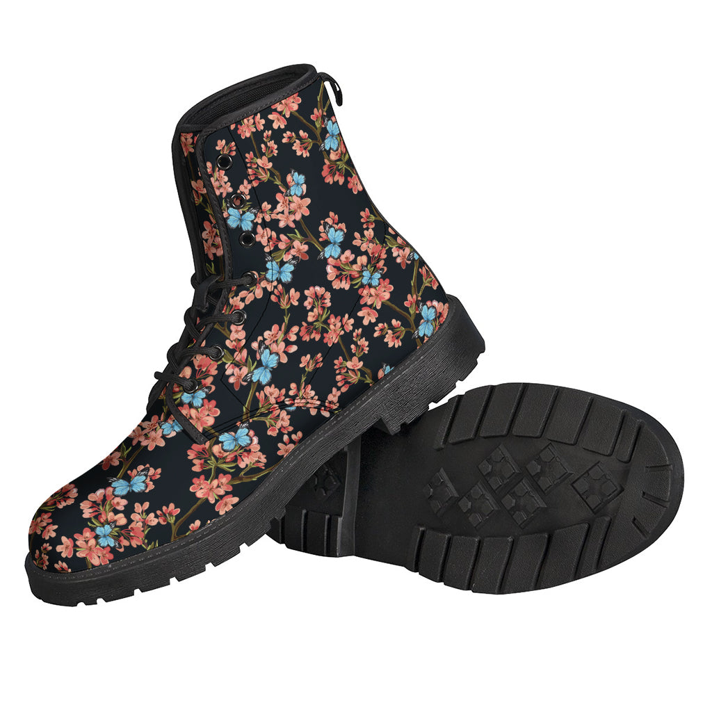 Blossom Flower Butterfly Print Leather Boots for Bohemian Souls - 2