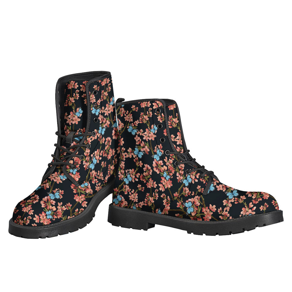 Blossom Flower Butterfly Print Leather Boots for Bohemian Souls - 3