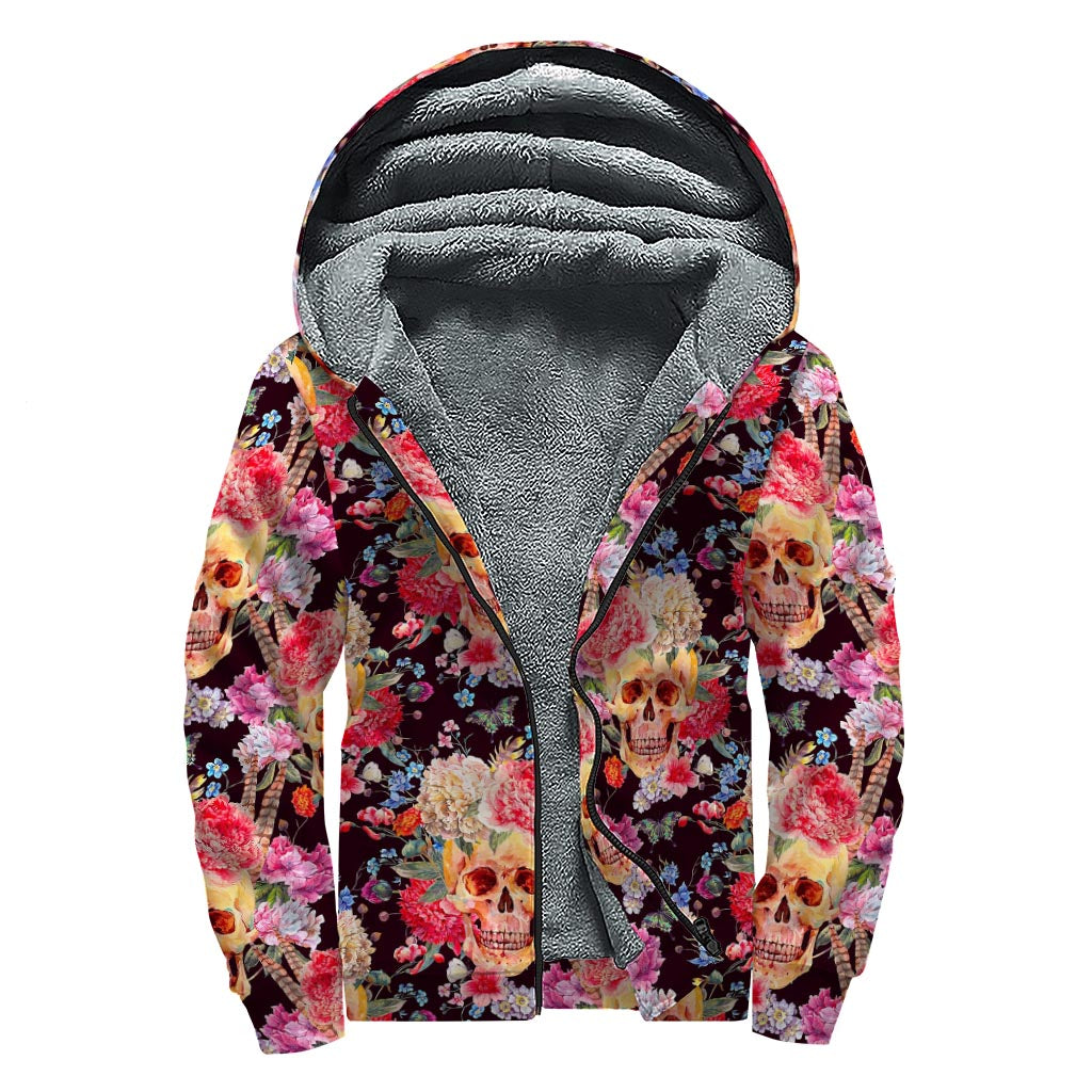 Blossom Peony Skull Sherpa: A Groovy Zip-Up for Hippies - 1