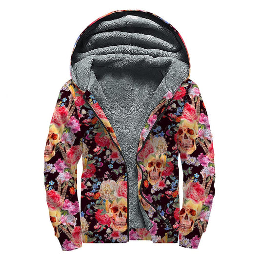 Blossom Peony Skull Sherpa: A Groovy Zip-Up for Hippies - 1