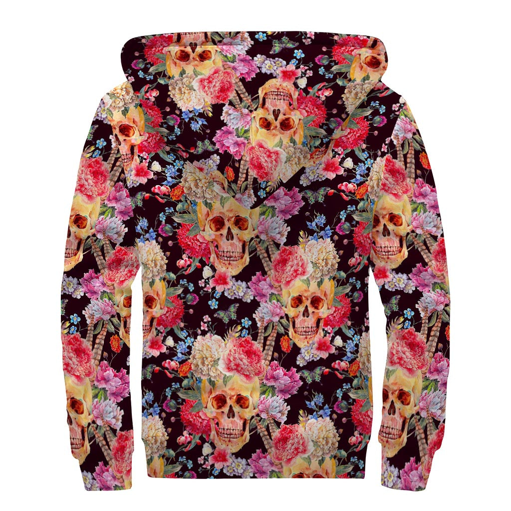 Blossom Peony Skull Sherpa: A Groovy Zip-Up for Hippies - 2