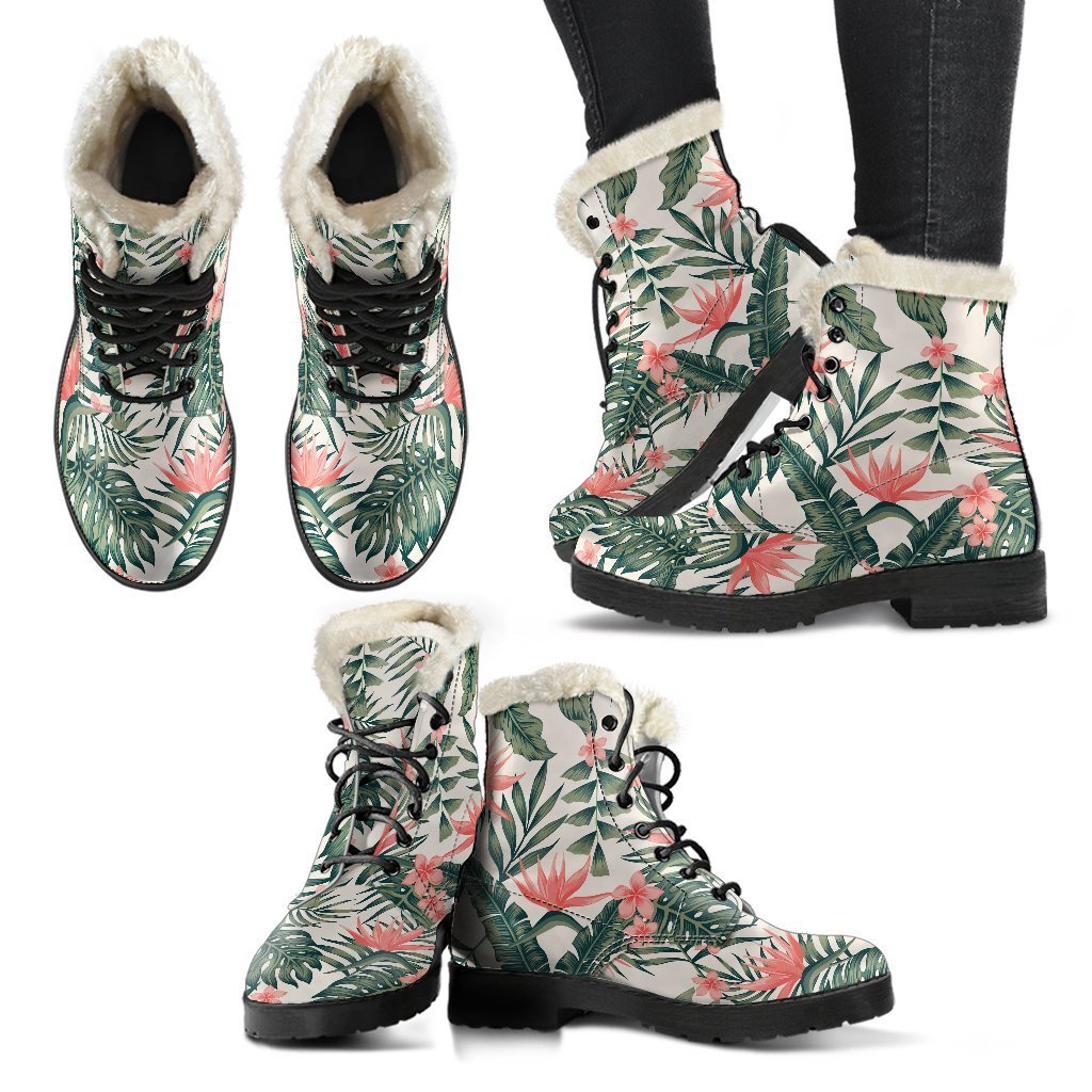 Blossom Tropical Leaves Faux Fur Leather Boots for the Hippie Soul - 2